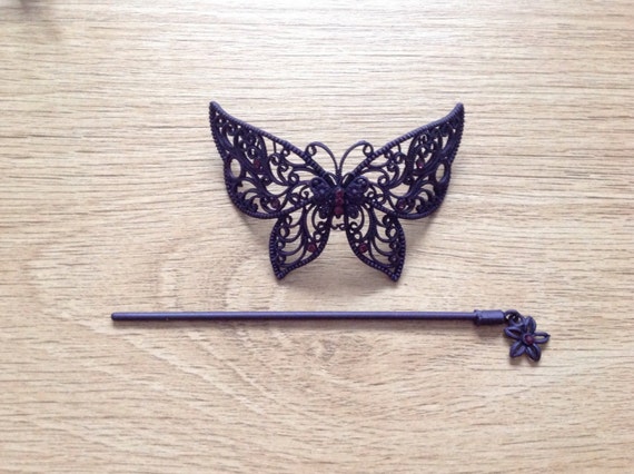 Tortoise Shell Color Butterfly Slide Barrette Vintage Hair Barrettes