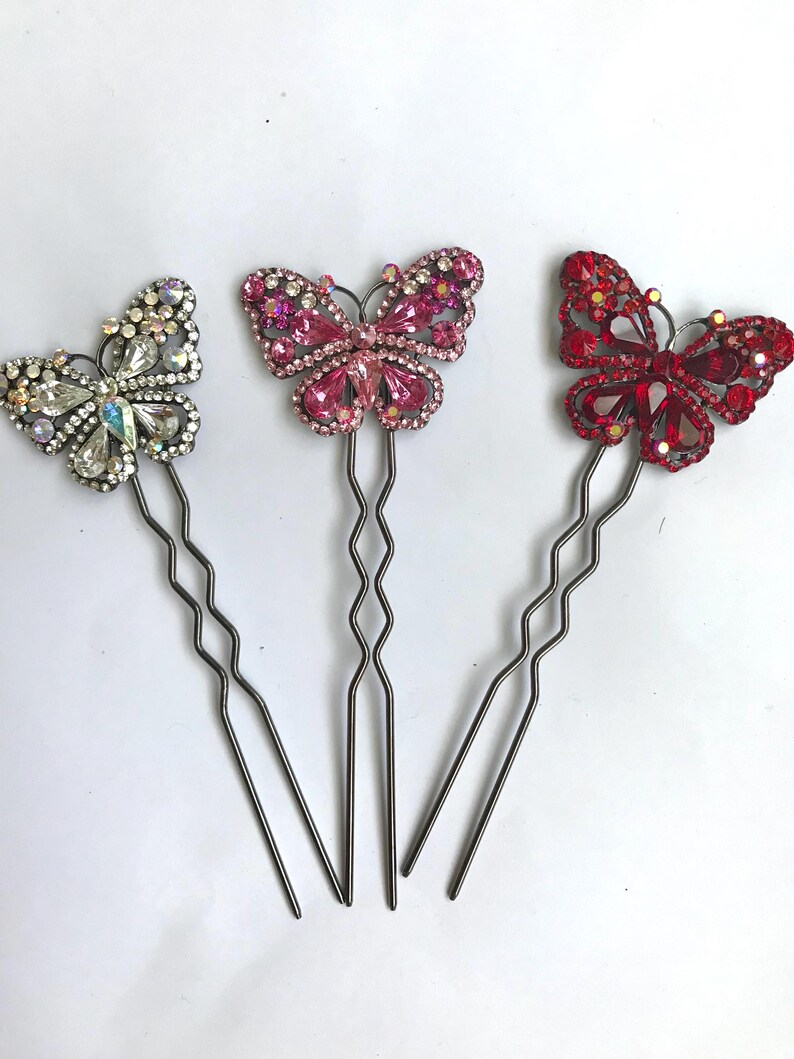 Vintage style Butterfly/dragonfly shaped metal hair pin with diamanté image 5