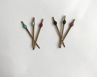 2 pares de mini horquillas/pasadores para el cabello estilo vintage en gemas acrílicas, adecuados para cabello fino