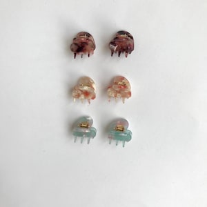 A pair of Mini acetate claws in 3 colours