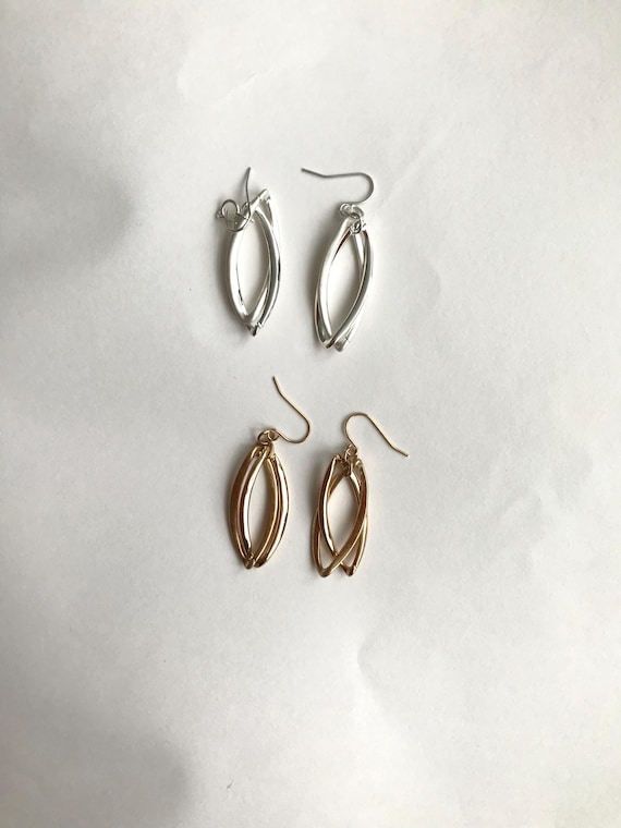Double hoops silver /gold colour plated drop earring