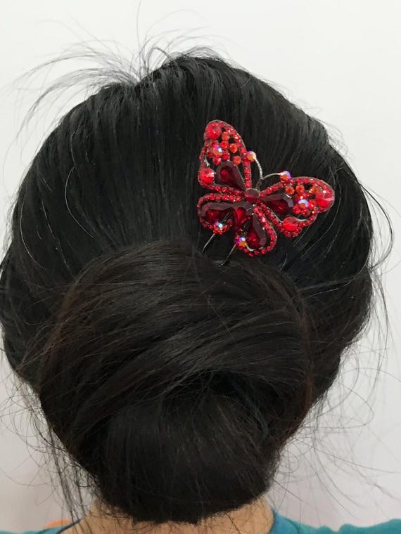 Vintage style Butterfly/dragonfly shaped metal hair pin with diamanté