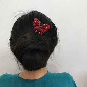 Vintage style Butterfly/dragonfly shaped metal hair pin with diamanté Red butterfly