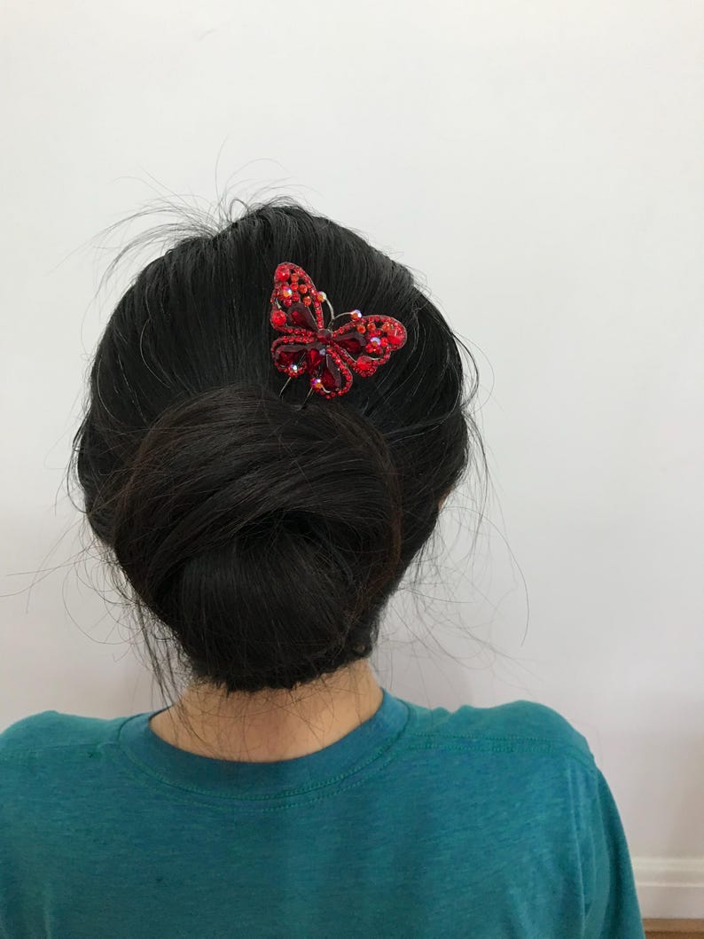 Vintage style Butterfly/dragonfly shaped metal hair pin with diamanté Red butterfly