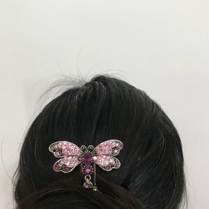 Vintage style Butterfly/dragonfly shaped metal hair pin with diamanté purple dragonfly