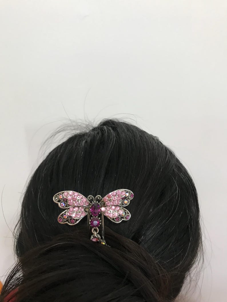 Vintage style Butterfly/dragonfly shaped metal hair pin with diamanté purple dragonfly