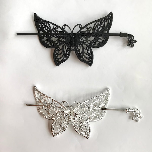 Vintage style—Butterfly shaped hair Stick slide metal hair clip barrette with diamanté
