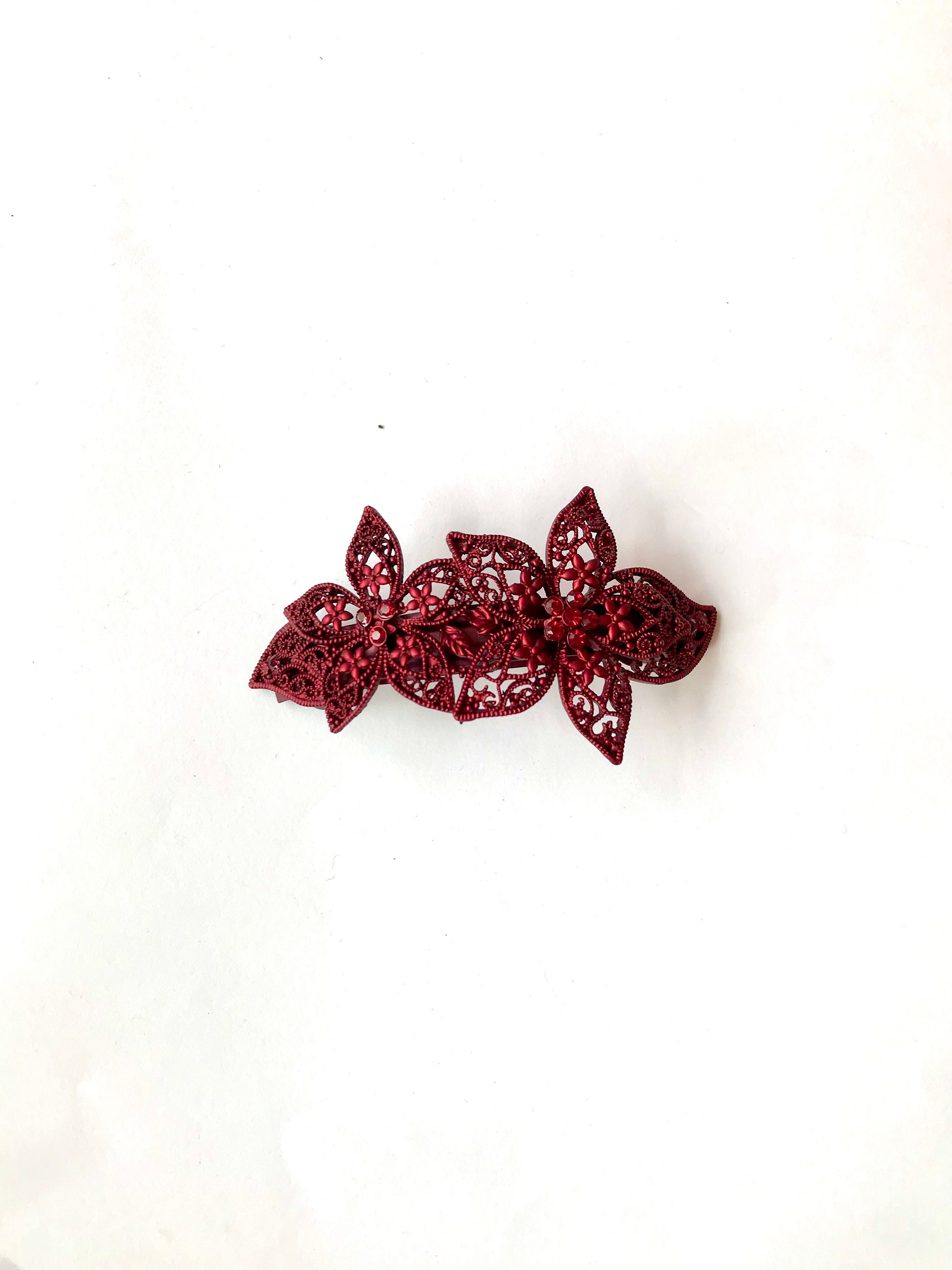 Curved metal vintage style hair clip with diamanté Etsy