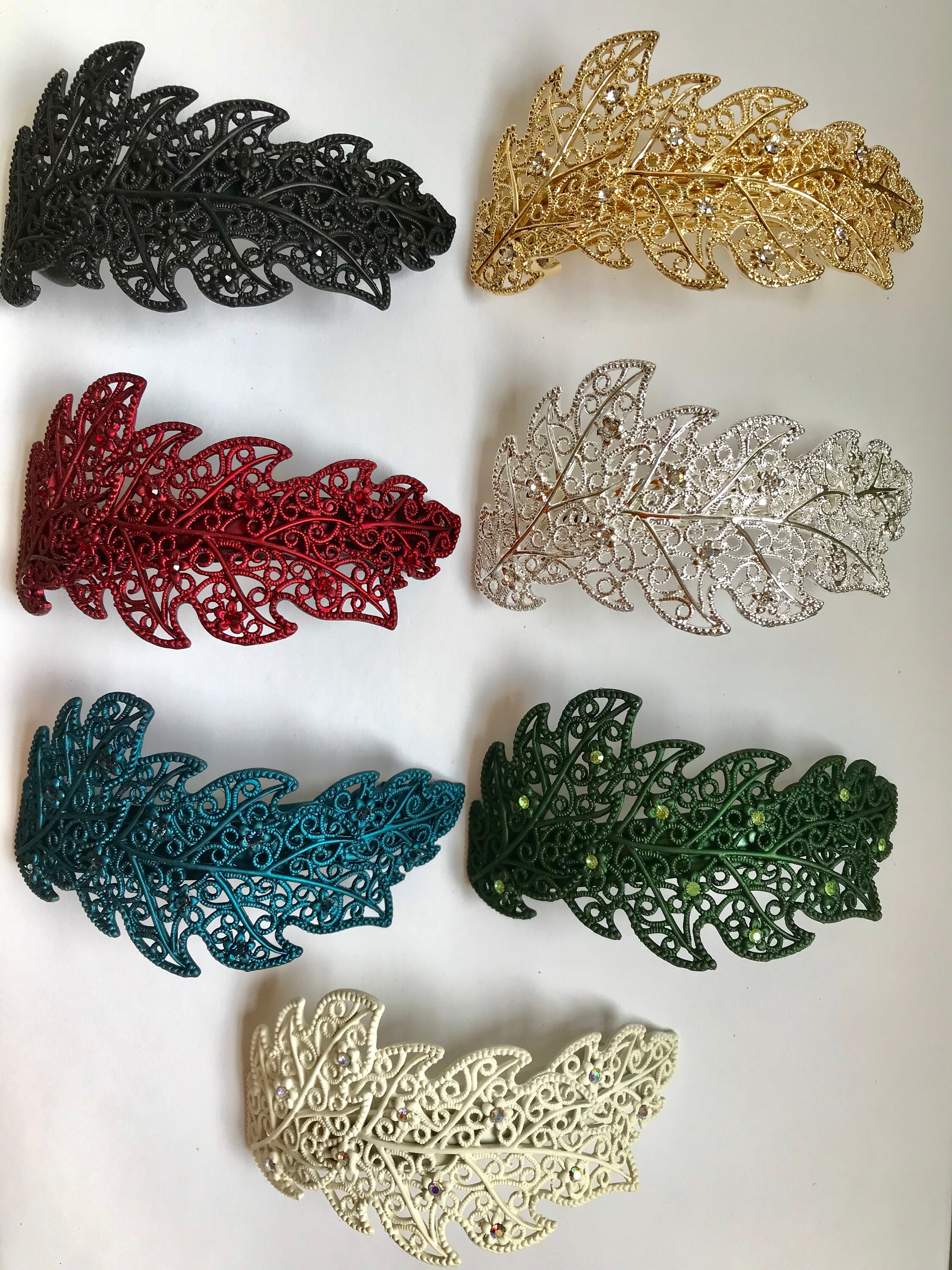 Leaf Curved Metal Vintage Style Hair Clip With Diamante Etsy UK