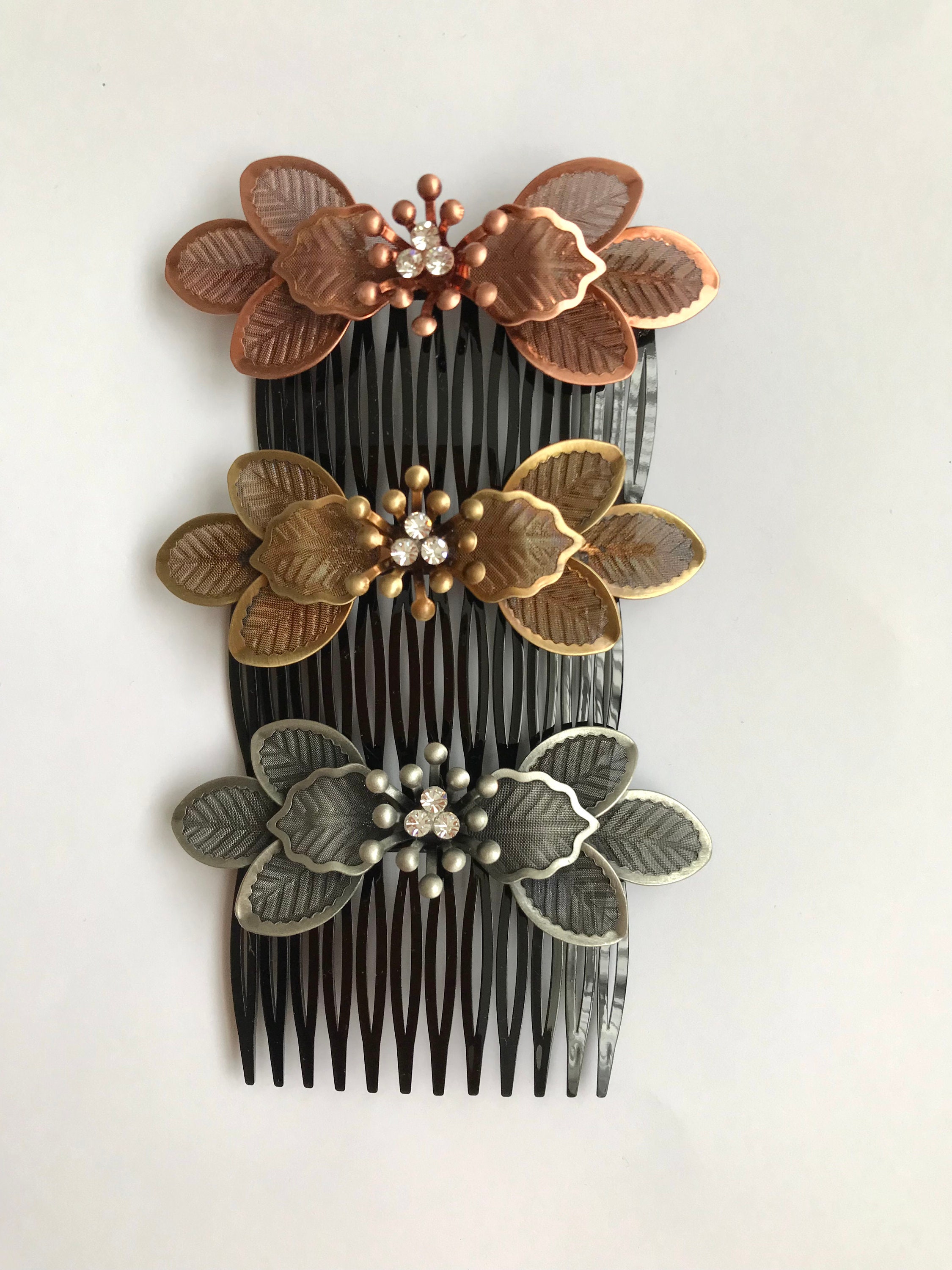Pettine Per Capelli Con Fiore E Cristalli Vintage - Clip Per Panino E Forcine Stralux