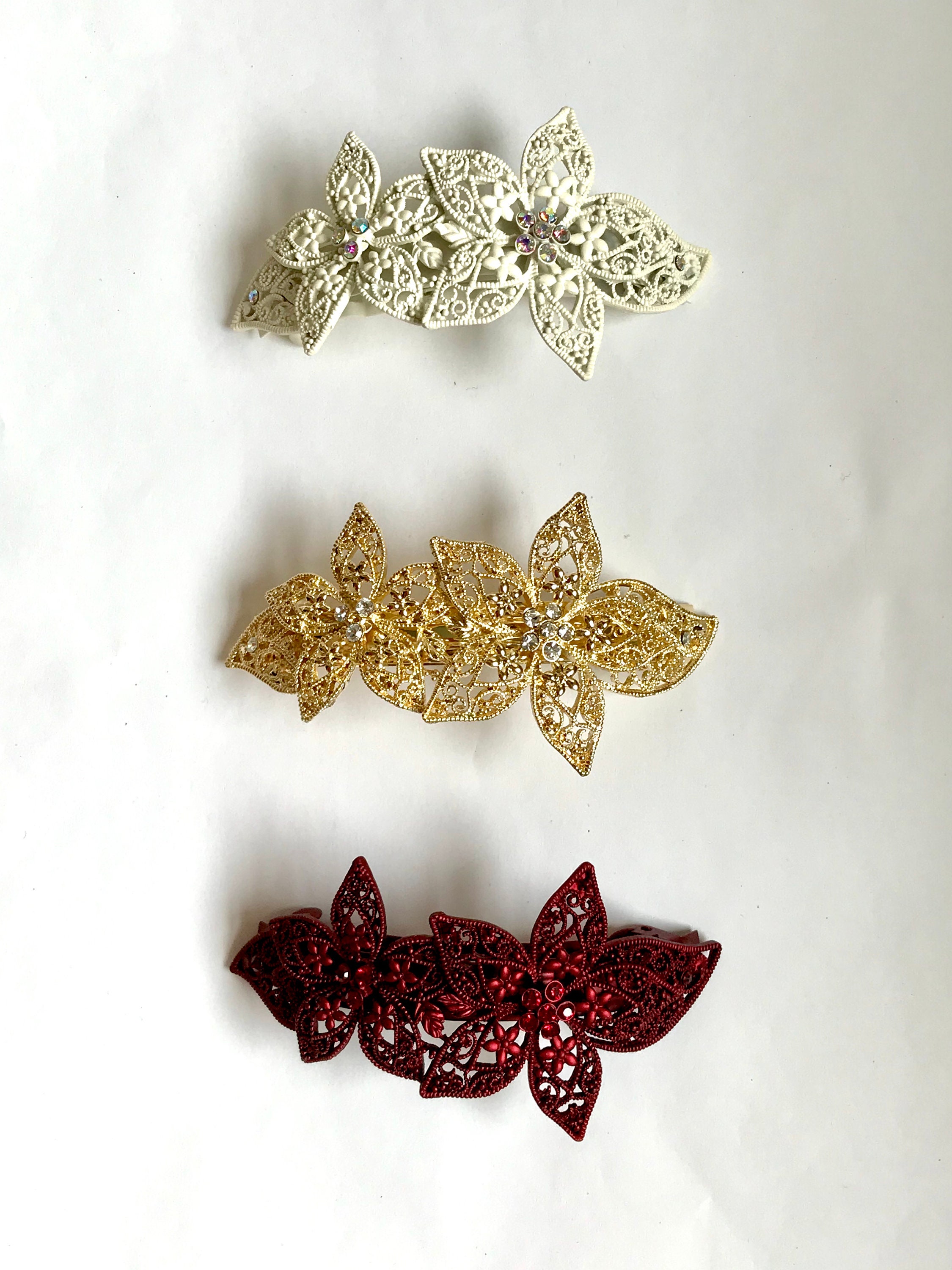 Curved metal vintage style hair clip with diamanté Etsy