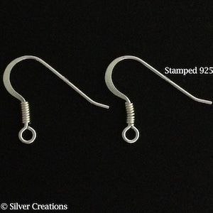 Sterling Silver Hook Earring Wires bulk , 2 20 50 100 pcs 25%OFF , Silver Fish Hook Earring Wires , Genuine 925 Sterling Silver French Hook