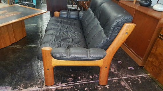 1970s Ekornes Teak Leather Settee Montana Collection Solid Frame Loveseat Of Norway Mid Century Modern Scandinavian Norwegian