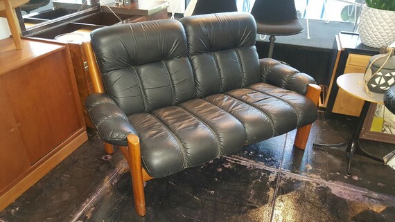 1970s Ekornes Teak Leather Settee Montana Collection Solid Frame Loveseat Of Norway Mid Century Modern Scandinavian Norwegian