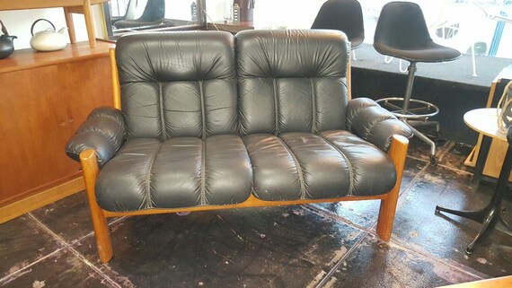1970s Ekornes Teak Leather Settee Montana Collection Solid Frame Loveseat Of Norway Mid Century Modern Scandinavian Norwegian