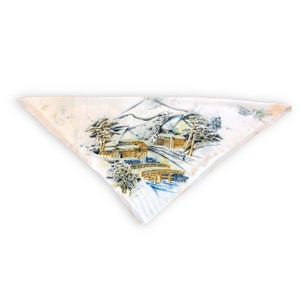 Vintage Silk Scarf - Winter House Print - 28 x 26.5 Inches - Scarves, Bandanas, Wraps