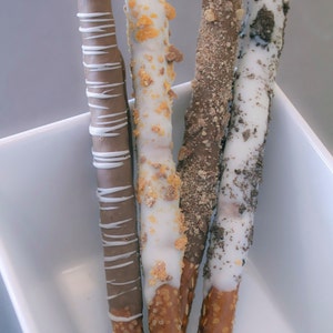 Chocolate Covered Pretzel Rods, Hand Dipped Pretzel Sticks, Savory Desserts