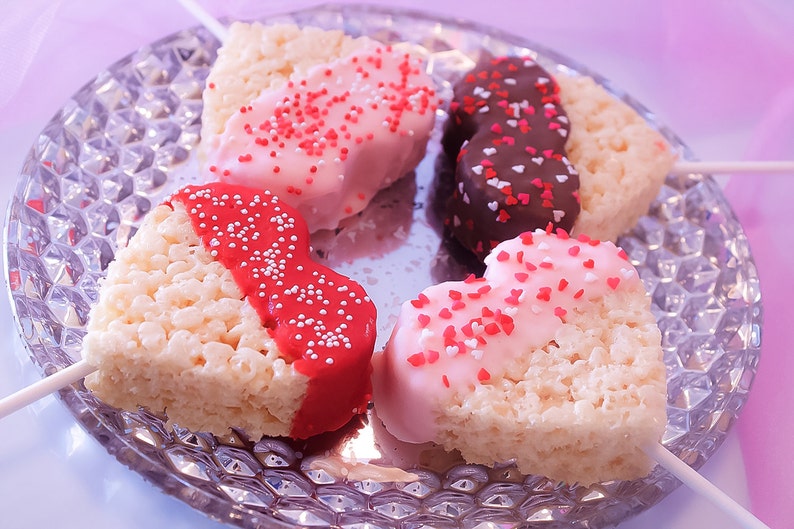 Heart Rice Krispy Treat Pop Valentine Chocolate Dipped Treat Chocolate Dipped Heart Rice Krispy Treat 1 dozen image 1