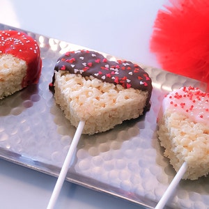 Heart Rice Krispy Treat Pop Valentine Chocolate Dipped Treat Chocolate Dipped Heart Rice Krispy Treat 1 dozen image 3