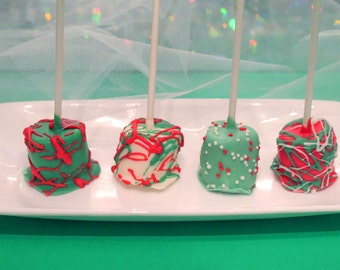 Christmas Chocolate Dipped Marshmallow Pops – 1 Dozen