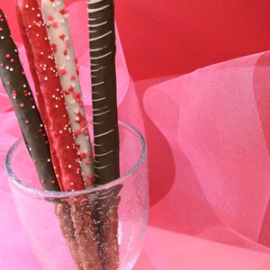 Valentines Theme Chocolate Covered Pretzel Rods 1 Dozen Pretzel Rods Come Packaged as a Valentines Gift image 2