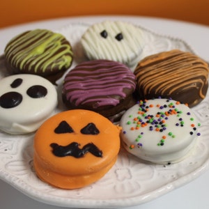 Halloween Themed Chocolate Covered Sandwich Cookies 1 Dozen image 1