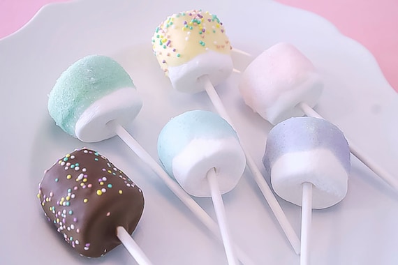 Spring Chocolate Dipped Marshmallow Pops - Pastel Chocolate