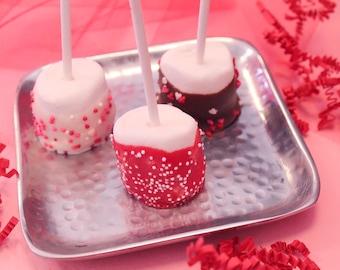 Valentine Chocolate Dipped Marshmallow Pops – 1 Dozen -- Packaged as a Gift for Valentine’s Day