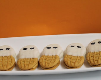 Halloween Ghost Chocolate Covered Peanut Butter “Nutter Butter” Cookies – 1 Dozen