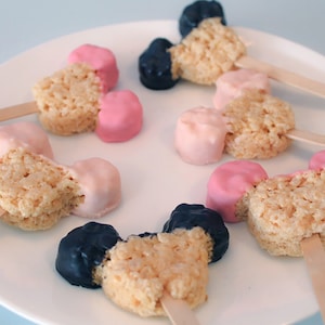 Mickey Mouse / Minnie Mouse Ears Chocolate Covered Rice Krispies Treats on a Stick – 1 Dozen