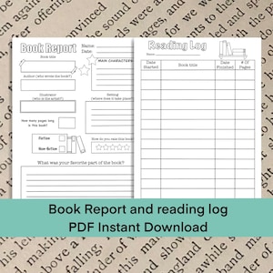 Book Report and Reading Log PDF Instant Download, worksheet, activity, reading tracker / log, journal, printable