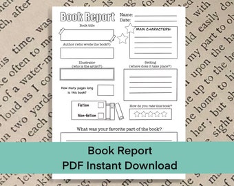 Book Report Template, Easy and Informative, PDF Instant Download, Printable, Worksheet, Reading Tracker, Kids Activities