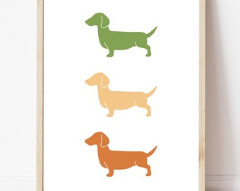 Dackel Dackel Hund Farbschema Wandkunst, bedruckbar, Sofortiger digitaler Download, einfach minimalistisch, Dekor, Posterdruck