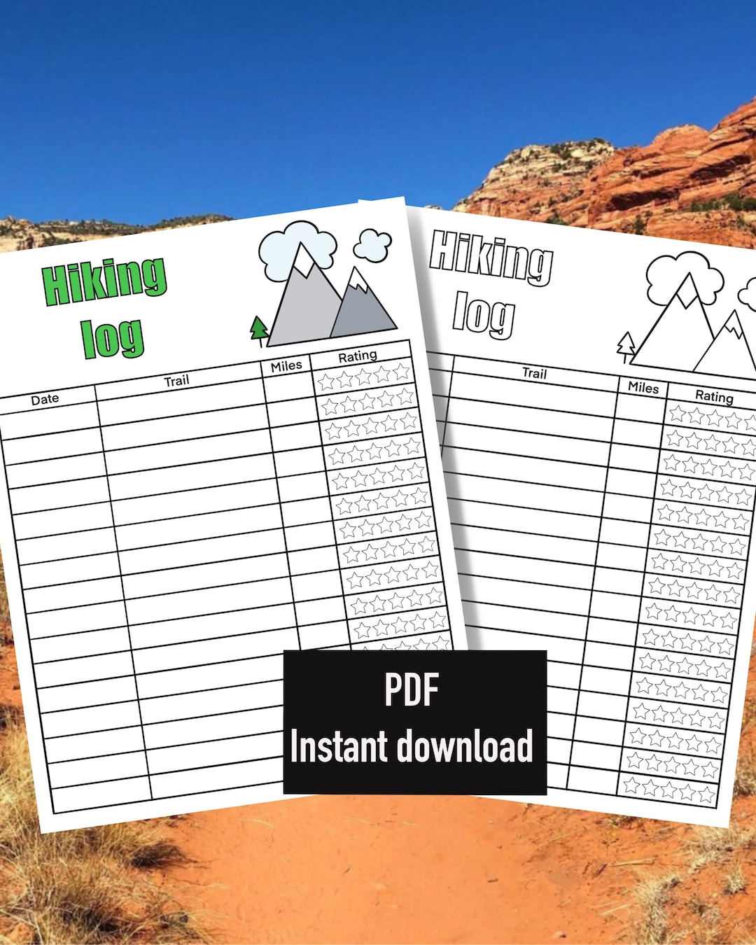 Hiking Log / Tracker PDF Instant Download Printable Digital Etsy