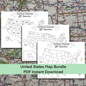 Bundle de carte des États-Unis d'Amérique en téléchargement numérique, études sociales, éducation, feuille de calcul, histoire, affiche de géographie école à la maison