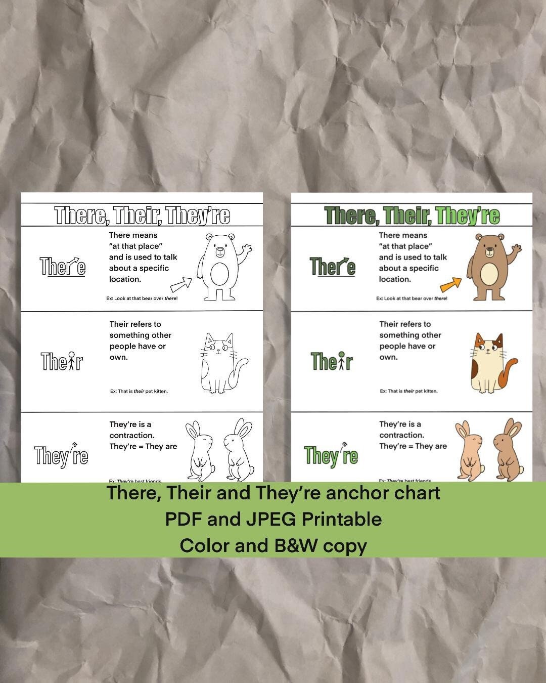 There Their They're Anchor Chart Instant Digital Download, Coloring ...