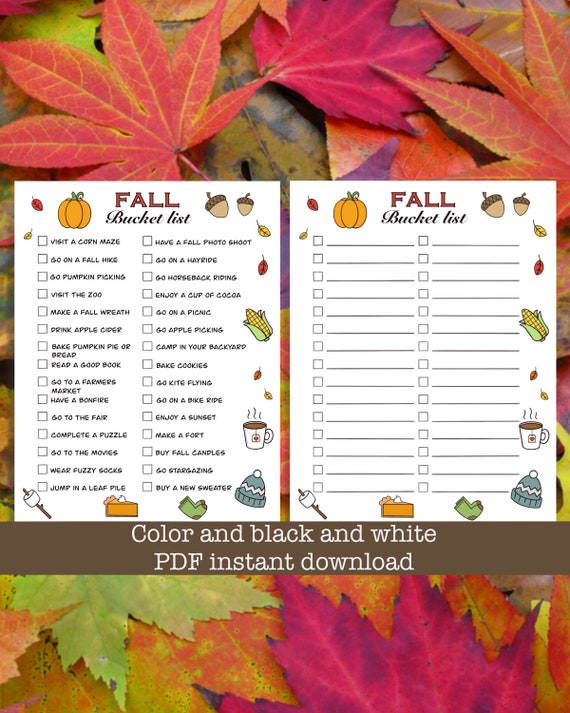 Fall Bucket List Bundle To do Fun PDF Digital Download