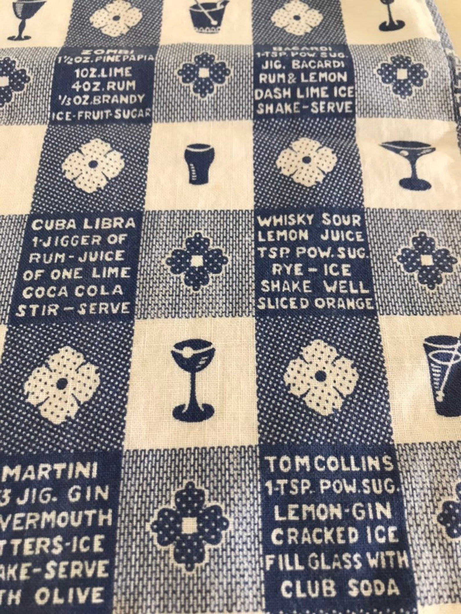 Vintage Bar Towel With Cocktail Recipes Etsy