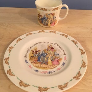 Vintage Bunnykins Christening Myg and Plate Set