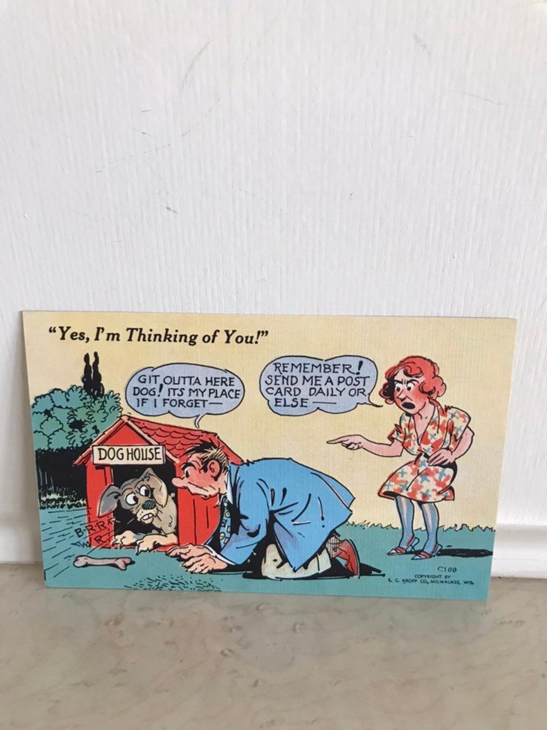 Vintage 1940s Husband in the Doghouse Comic Postcard Etsy