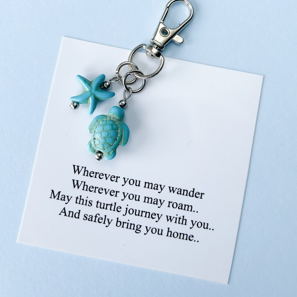 Turtle Travel Keyring, Cute Turtle Keychain, Good Luck Charm, Friendship Keychains, Gift for Friend, Sister, Daughter, Graduation Gift