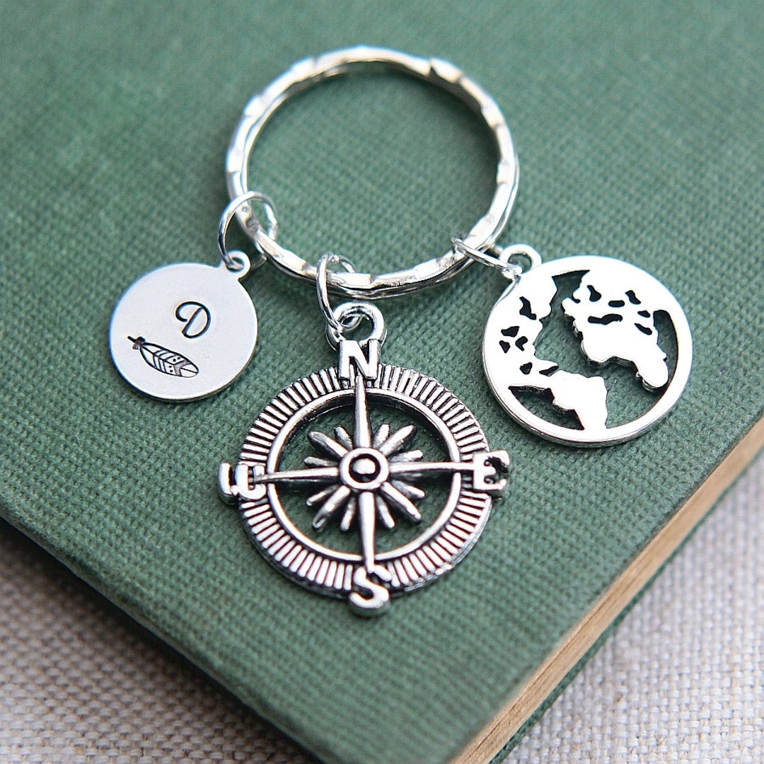 Compass Keychain Globe Keychain Long Distance Keychain - Etsy