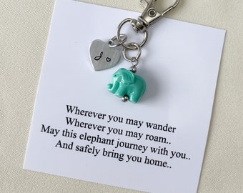 Travel Elephant Keychain, Elephant Bag Charm, Custom Initial Charm Keyring, Birthday gift for Her, Good Luck Charm, Save Travel Accessories