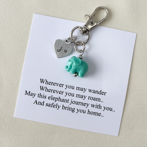 Travel Elephant Keychain, Elephant Bag Charm, Custom Initial Charm Keyring, Birthday gift for Her, Good Luck Charm, Save Travel Accessories