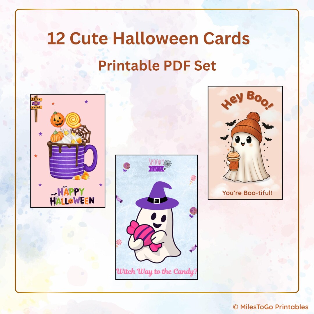Pastel Halloween Cards Printable Set | Ghost & Pumpkin Designs (PDF) - Etsy