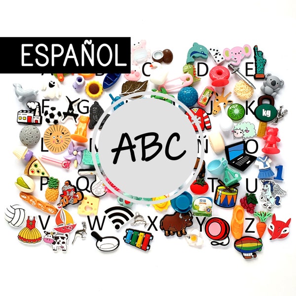 ABC Español, 27, 50 o 100 miniaturas abecedario, serie blanca Montessori, caja de sonidos, mejor venta