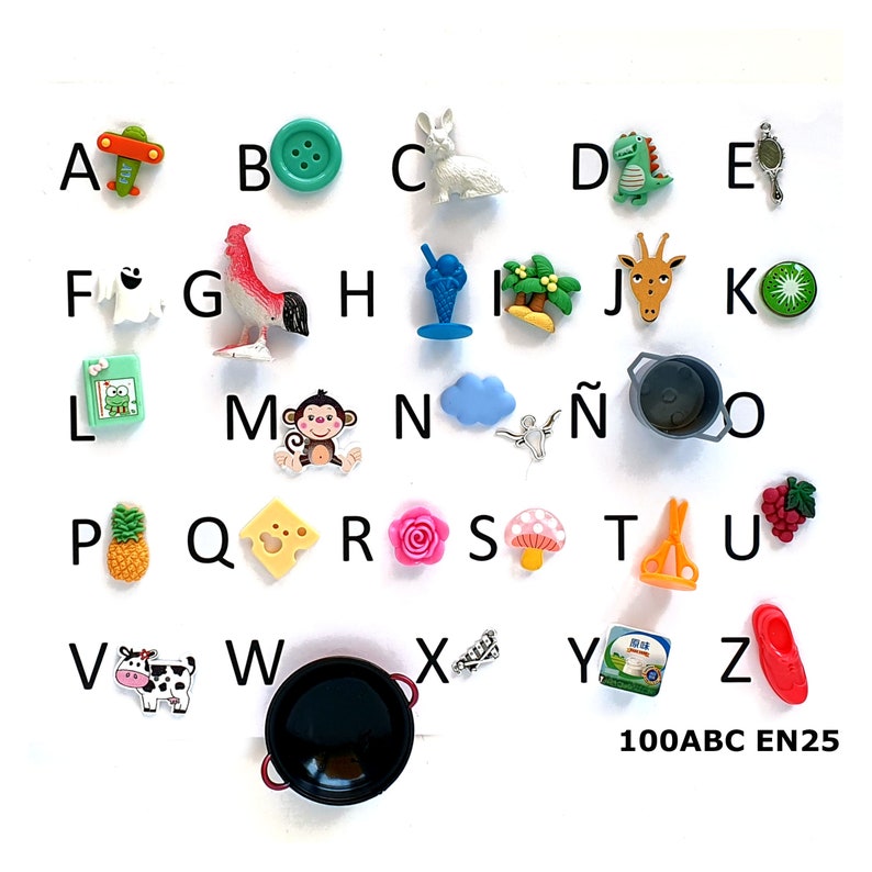 ABC espagnol, 27, 50 ou 100 miniatures alphabet, série blanche Montessori, caisse de résonance, meilleure vente image 2