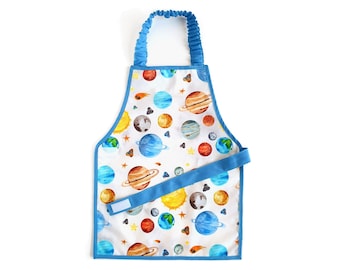 1-6 Waterresistant Montessori apron - cotton OEKO TEX- space universe planets- toddler kid child- The best Montessori apron