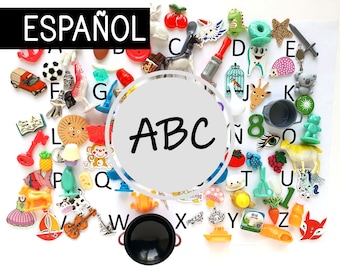 ABC Español, 27, 50 o 100 miniaturas abecedario, serie blanca Montessori, caja de sonidos, mejor venta