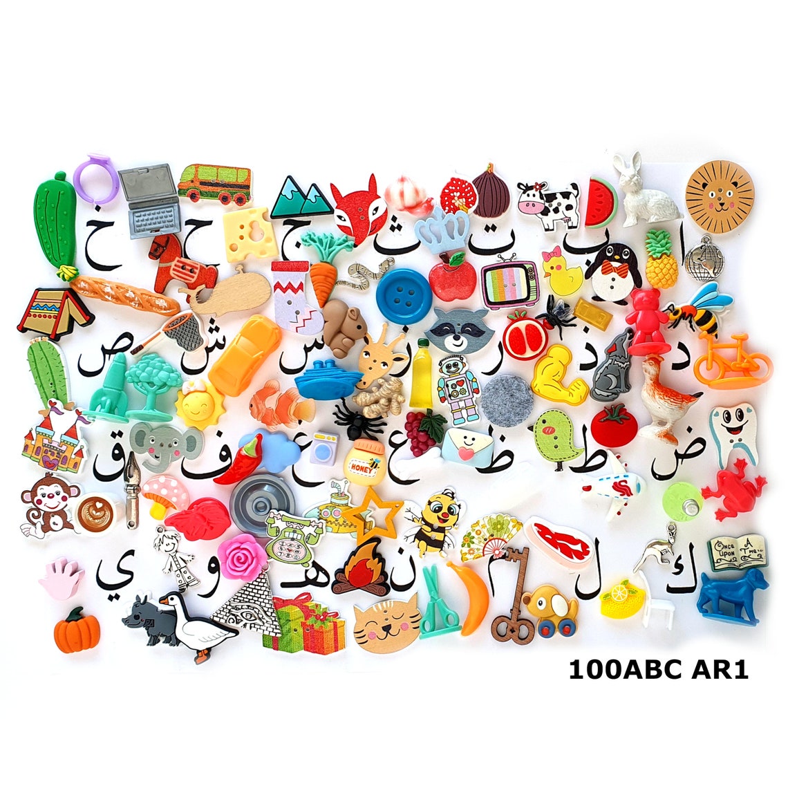 ABC Arab Alphabet Objects, Montessori Sound Box Miniatures, White ...